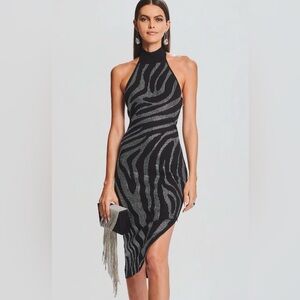 Retrofête Kaisley Zebra Knit Dress Black/Silver Size L msrp 498 🆕